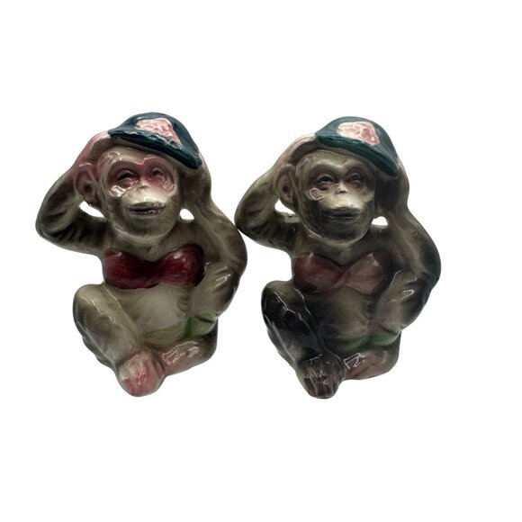 Vintage Hand-Painted Monkey Salt & Pepper Shakers Made In Japan Ceramic Collecti - Picture 1 of 6